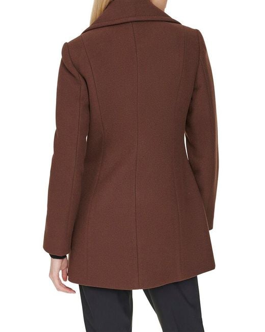 Cole Haan Brown Double Breast Wool Blend Peacoat