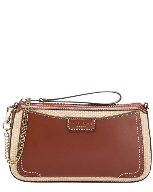 Cole Haan Brown Leighton Straw & Leather Clutch