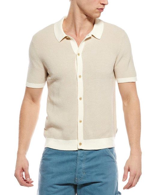 Onia Blue Linen-Blend Button Up Sweater for men