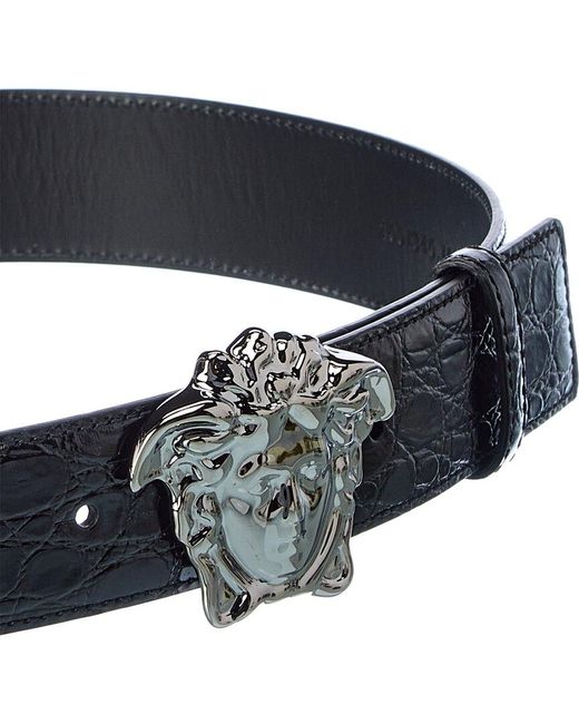 Versace Black La Medusa Croc-embossed Leather Belt