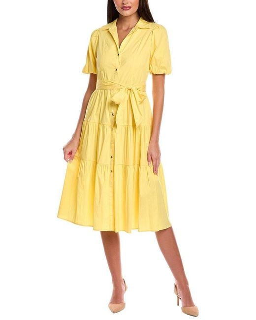 Tahari Yellow Button Midi Dress