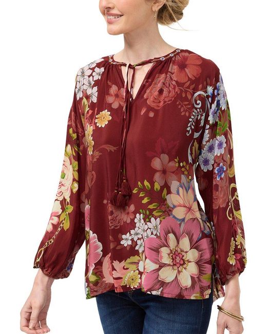 Johnny Was Red Margot Plus Silk Blouse