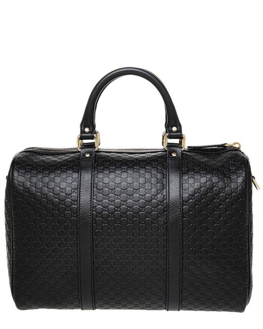 Gucci Black Microssima Leather Boston Bag