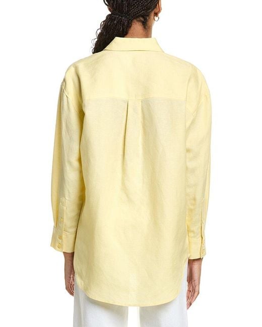 Kenneth Cole Yellow Drop Shoulder Linen-Blend Boyfriend Shirt