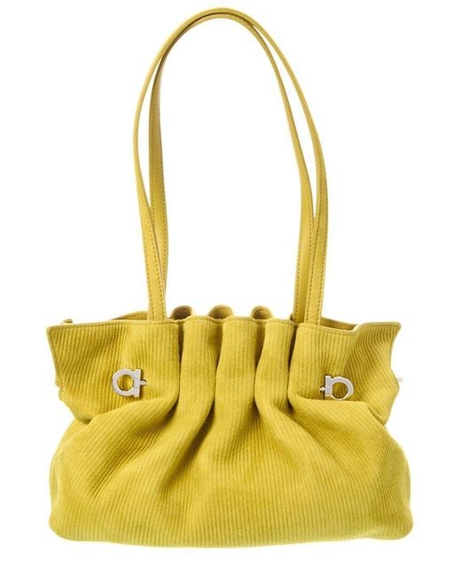Ferragamo Yellow Logo Suede Tote