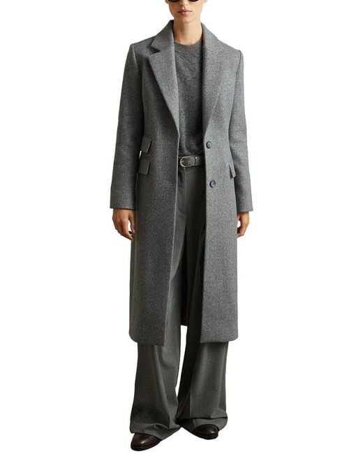 Reiss Gray Amalia Long Wool-Blend Coat