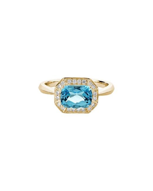 Gemstones Blue 14K Diamond .14 Ct. & 1.70 Ct. Swiss Topaz Halo Ring