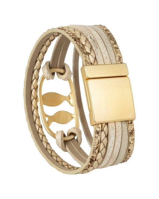 Saachi Metallic Fish Charm Leather Bracelet