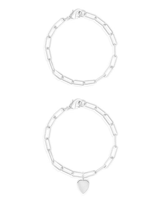 Adornia White Plated Heart Paper Clip Chain Bracelet