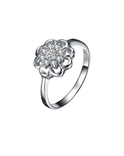 Genevive Jewelry White Silver Cz Flower Ring
