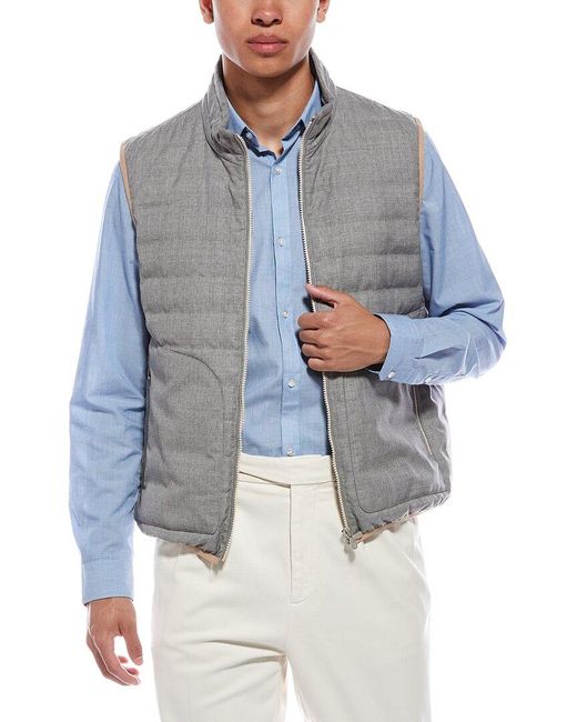 Brunello Cucinelli Blue Wool Down Puffer Vest for men