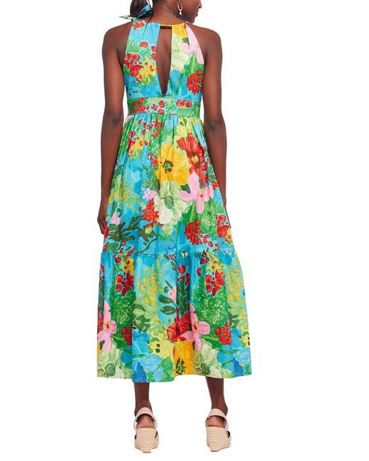 Eva Franco Green One-shoulder Tie Maxi Floral Dress
