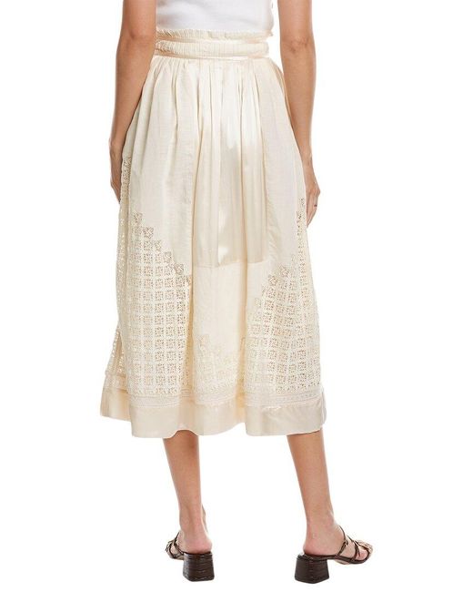 Ulla Johnson Natural Pleated Silk & Linen-Blend Skirt