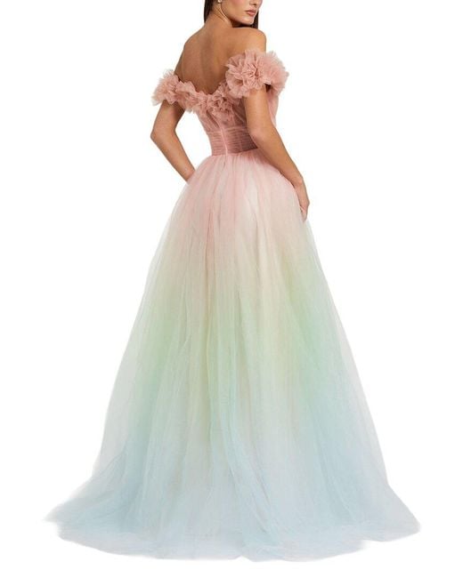 Mac Duggal Blue Off The Shoulder Ombre Tulle Ballgown