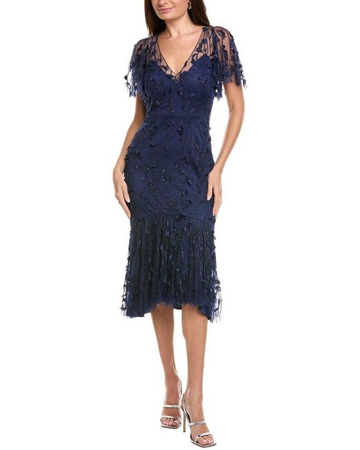 THEIA Blue Gretchen Beaded Cocktail Dress