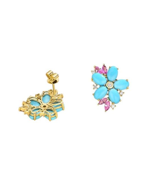 Nina Zhou Jewelry Blue 14K 5.19 Ct. Tw. Diamond & Sapphire Stud Earrings