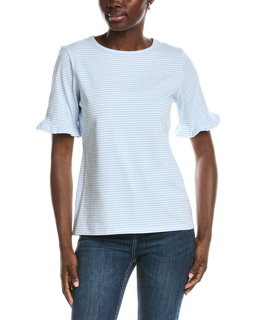Jones New York White Elbow Ruffle Sleeve T-Shirt