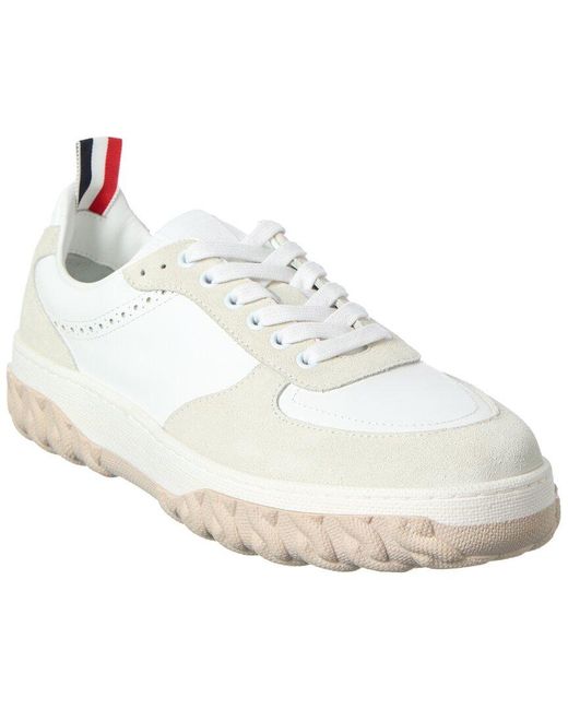 Thom Browne White Thom Leather & Canvas Sneakers for men
