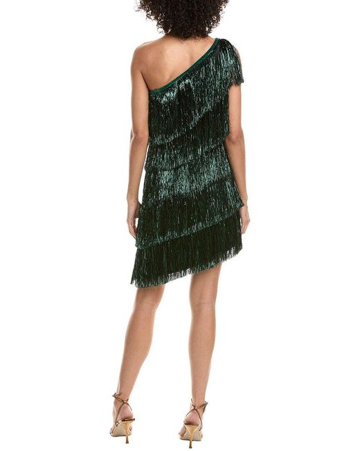 Tadashi Shoji Green Sonny Metallic Fringe Mini Dress