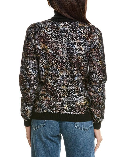 Brodie Cashmere Black Felicity Foiled Snake Roll Neck