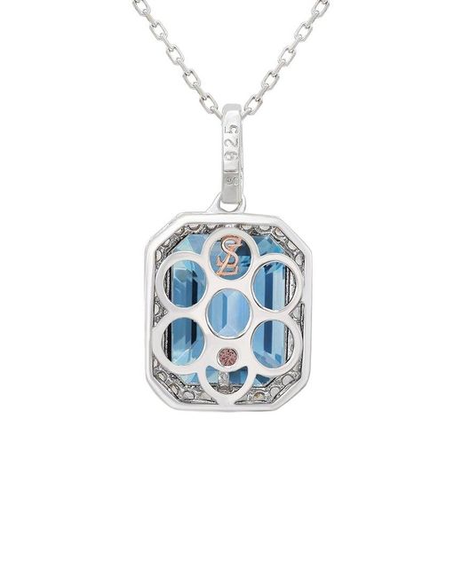 Suzy Levian Blue Silver 0.02 Ct. Tw. Diamond & Gemstone Pendant