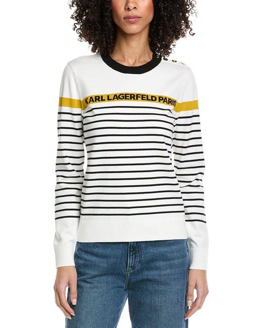 Karl Lagerfeld White Striped Klp Sweater
