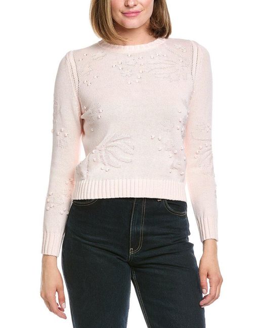 Hannah Rose White Rosalind Flower & Bobble Cashmere-Blend Sweater