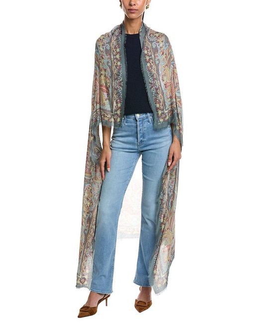 Etro Blue Logo Silk-Blend Shawl