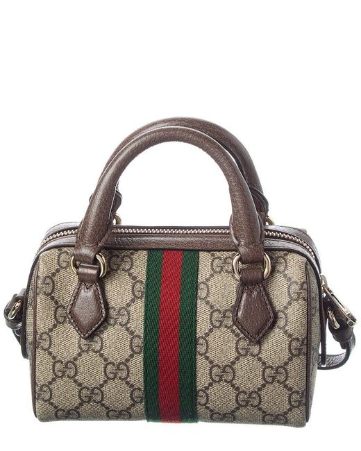 Gucci Brown Ophidia Mini Gg Supreme Canvas & Leather Boston Bag