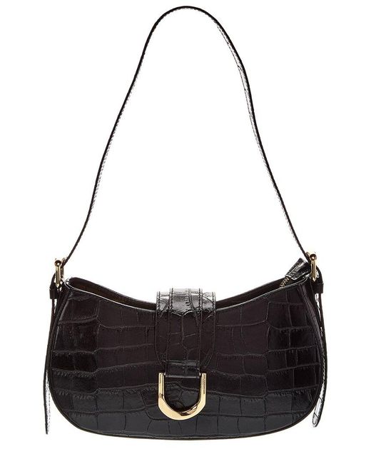 Persaman New York Black Adele Croc-Embossed Leather Shoulder Bag
