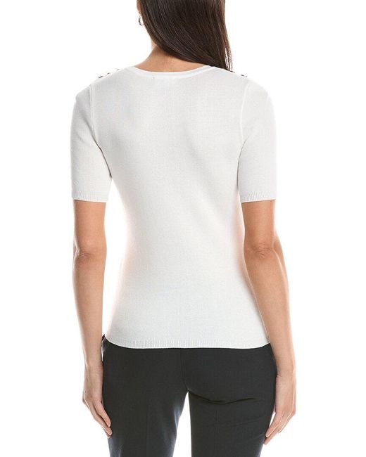 Tahari White Button Shoulder Top