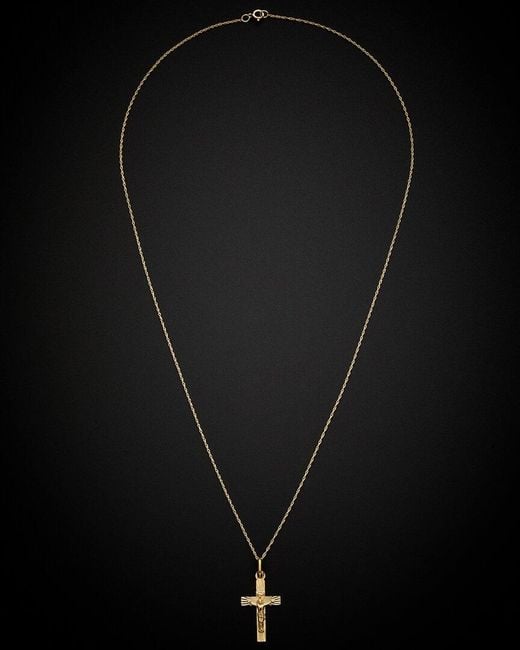 Italian Gold Black 14K Crucifix Pendant Necklace