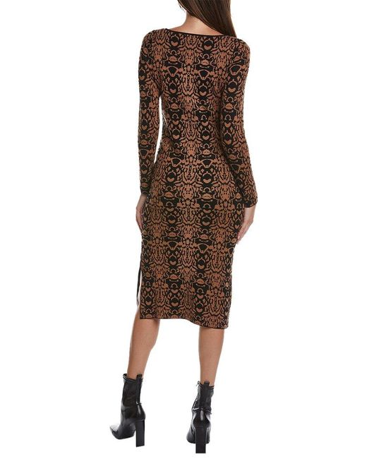 Tahari Brown Jacquard Slim Midi Dress
