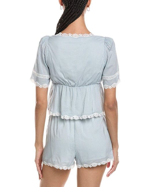 REVERIEE Blue Tie Front Top