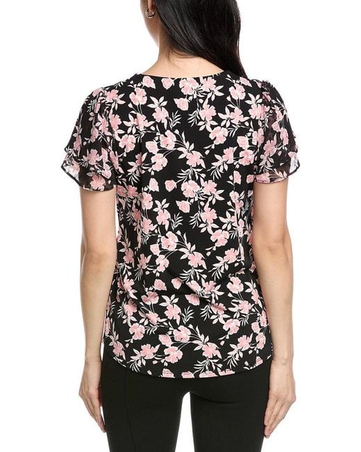 Jones New York Black Mix Media Floral Top