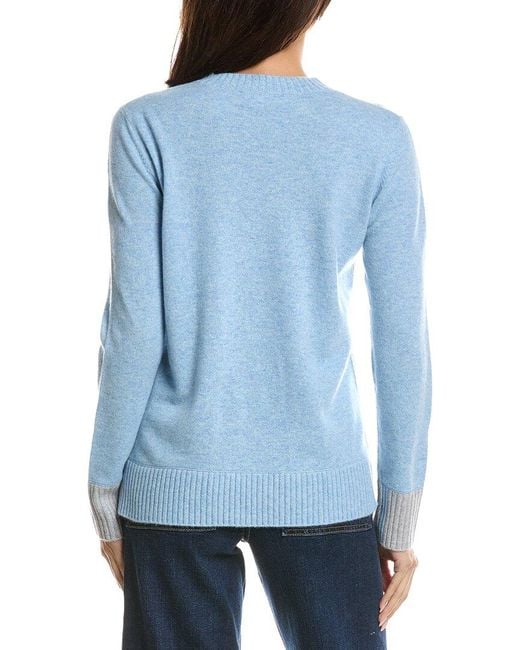 Forte Blue Contrast Trim Crew Cashmere Sweater
