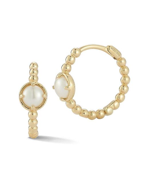Ember Fine Jewelry Metallic 14K 4Mm Pearl Beaded Huggie Earrings