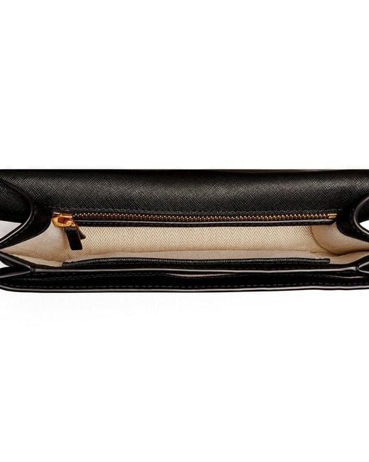 Tory Burch Black Emerson E/W Flap Adjustable Leather Shoulder Bag