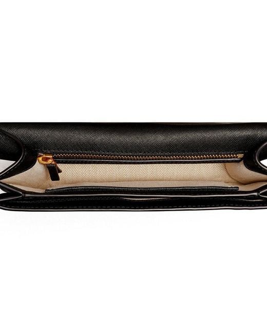 Tory Burch Black Emerson E/W Flap Adjustable Leather Shoulder Bag