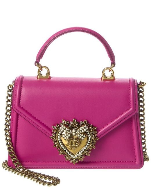 Dolce & Gabbana Devotion Mini Leather Top Handle Crossbody in Pink | Lyst