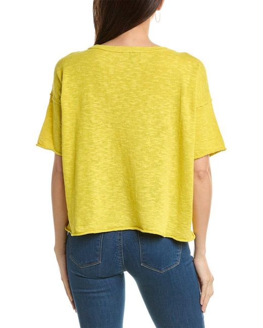 Eileen Fisher Yellow Elbow Sleeve Linen-blend Pullover