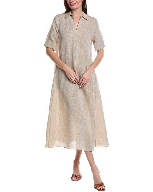Lafayette 148 New York Natural Short Sleeve Popover Linen Dress