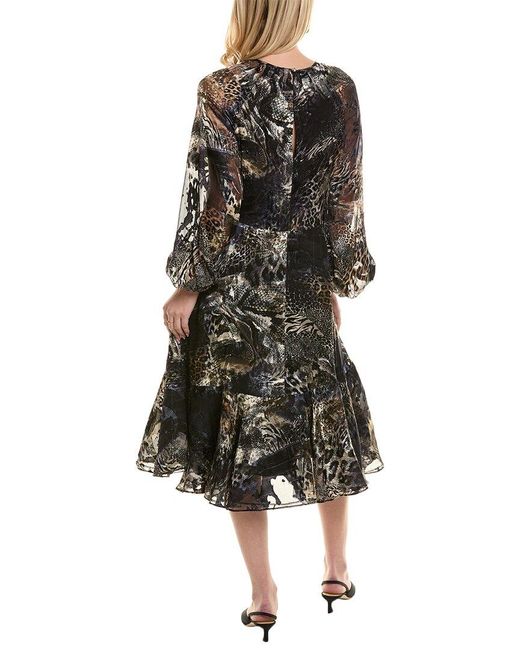 Teri Jon Black Devor Silk-blend Midi Dress
