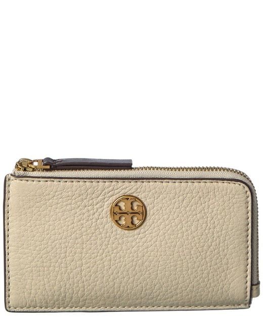Tory Burch Natural Felix Leather Zip Card Case