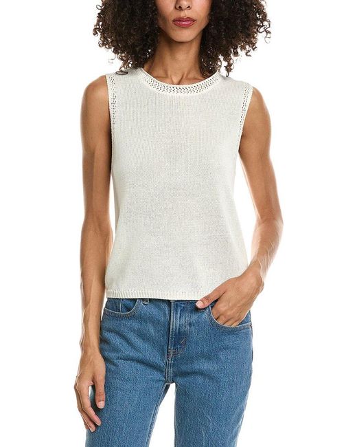 Max Studio Blue Sleeveless Linen-Blend Top