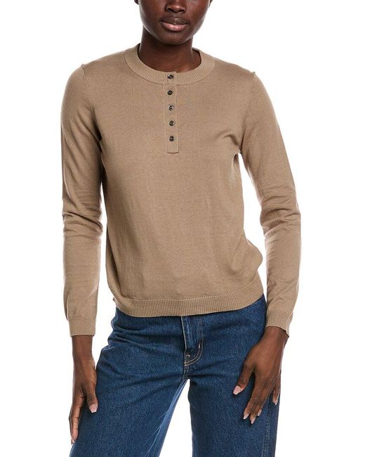 Minnie Rose Blue Cashmere-Blend Henley Sweater