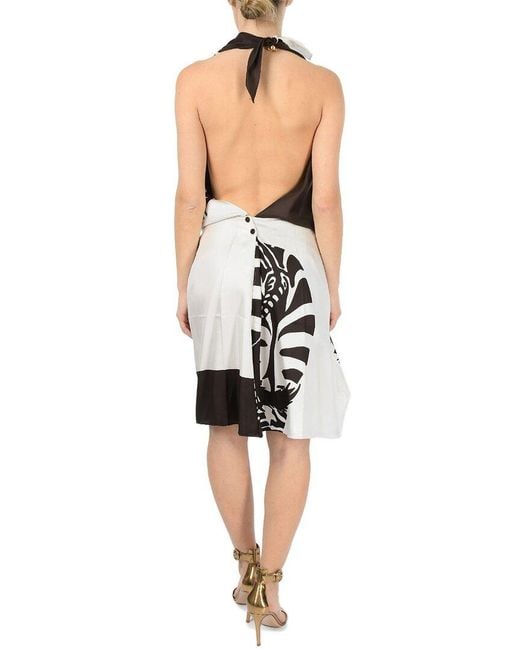 Bottega Veneta Black Draped Zebra Silk Dress
