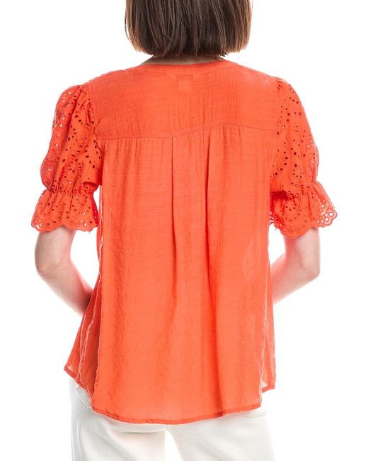 Nanette Lepore Orange Eyelet Sleeve Blouse
