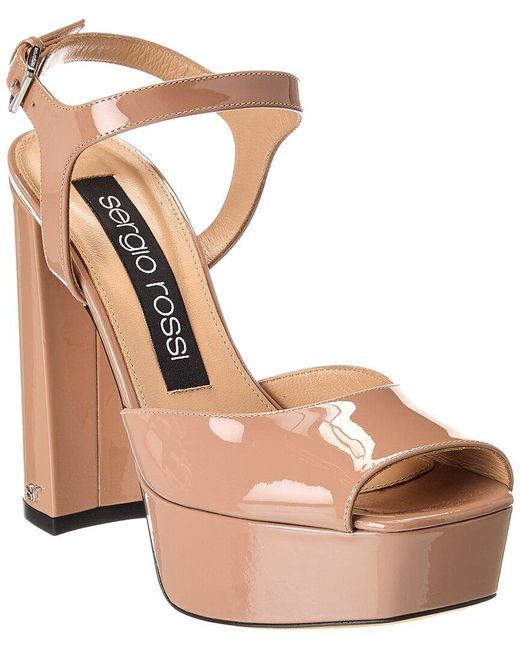 Sergio Rossi Brown Patent Platform Sandal