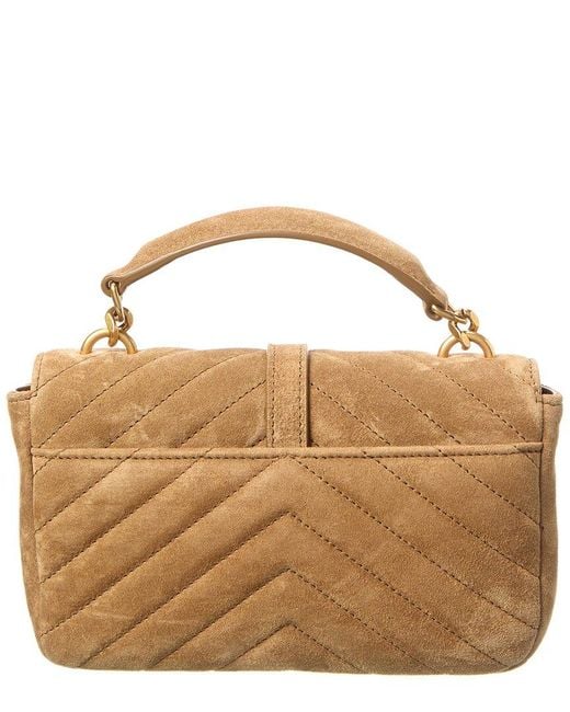 Saint Laurent Brown College Mini Suede Shoulder Bag
